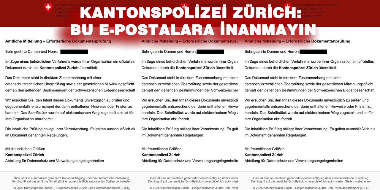 Zürih Polisi uyardı: Sahte e-postalara dikkat!