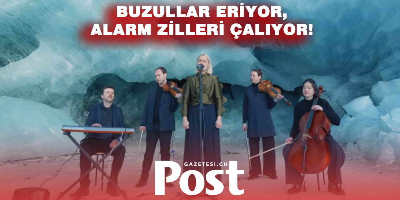 İsviçre’de buzullar alarm veriyor: Buz mağarasında konser